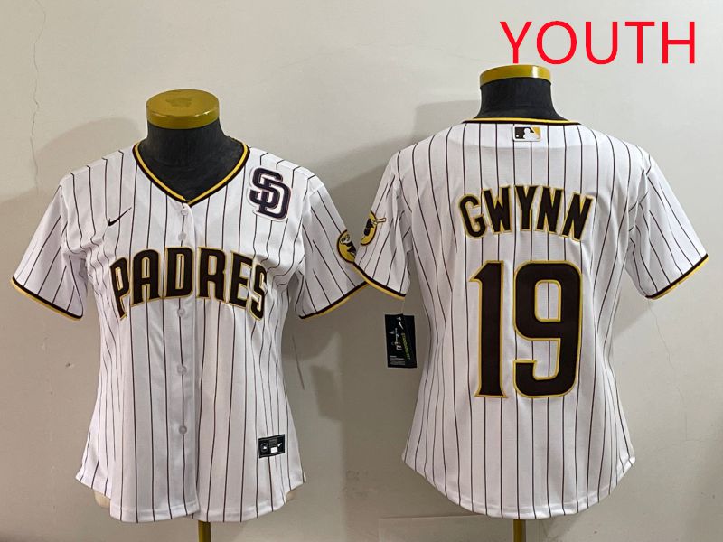 Youth San Diego Padres #19 Gwynn White Stripe Game 2025 Nike MLB Jersey style 3